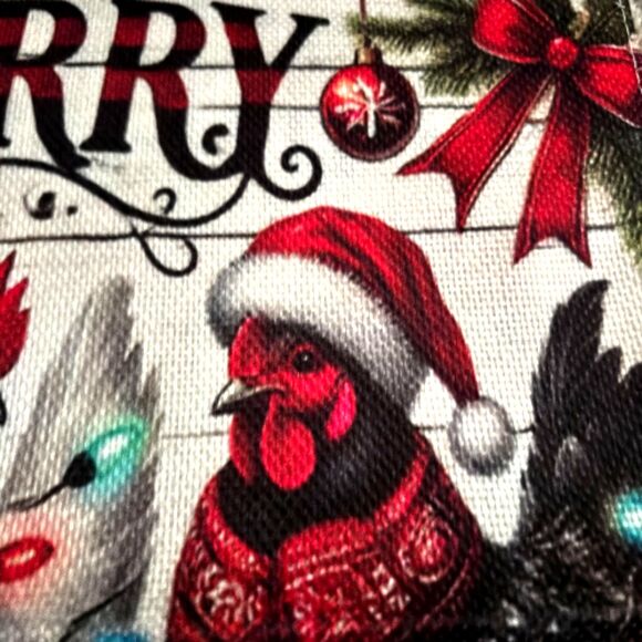 Decorative Country Christmas Merry Christmas Farm Chickens 12"x18" Garden Flag - Picture 2 of 4